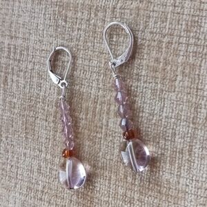 Silver Tone Leverback Glass Beaded Dangle Earrings